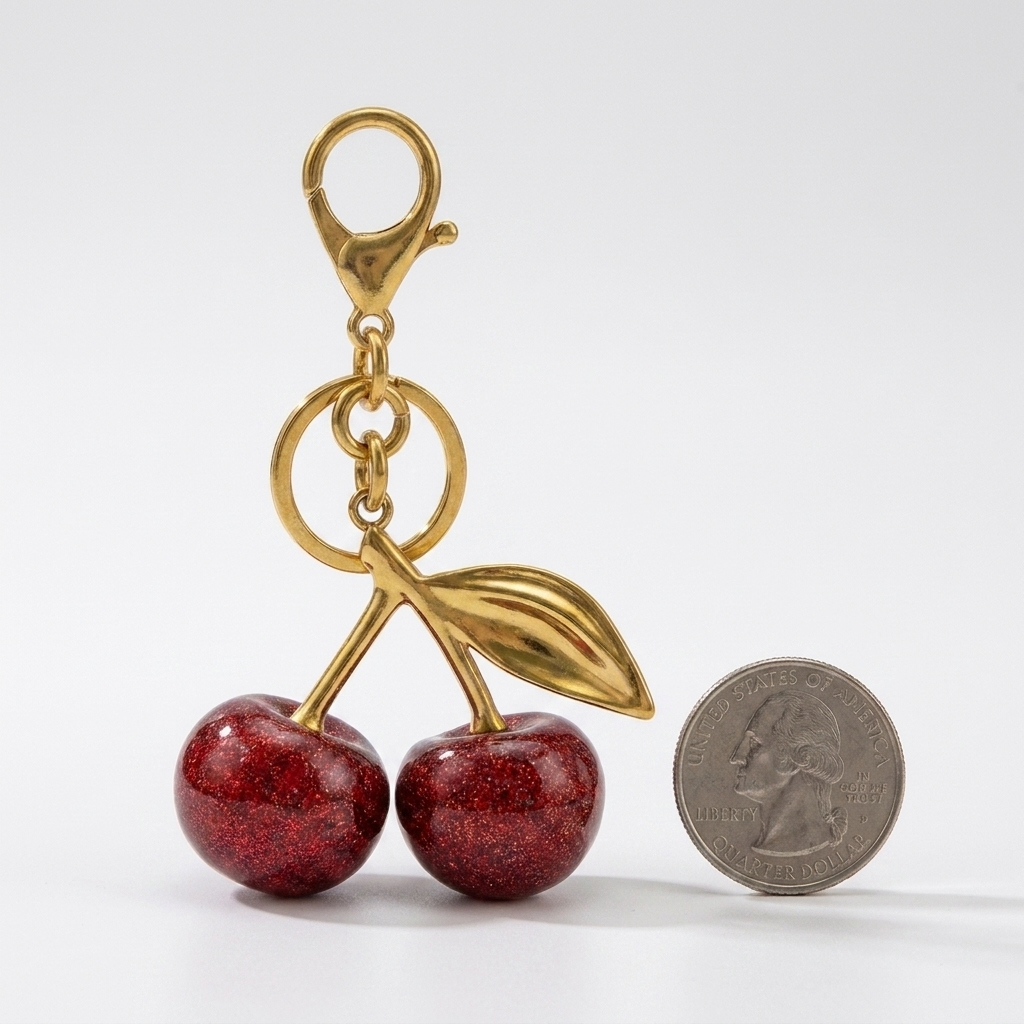Cherry Bag Charm – Playful Crystal Cherry Pendant Accessory