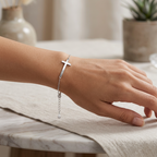 925 Silver Heart Cross Bracelet – Elegant Wedding Charm for Women