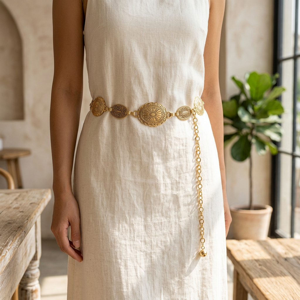 Retro Waist Chain Belt – Chic Carved Metal Circles