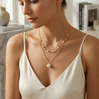 Gold Pearl Necklace – Chic Layered Elegance with Gold Plating