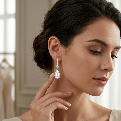 925 Sterling Silver Pearl Earrings – Elegant Drop Design for Women