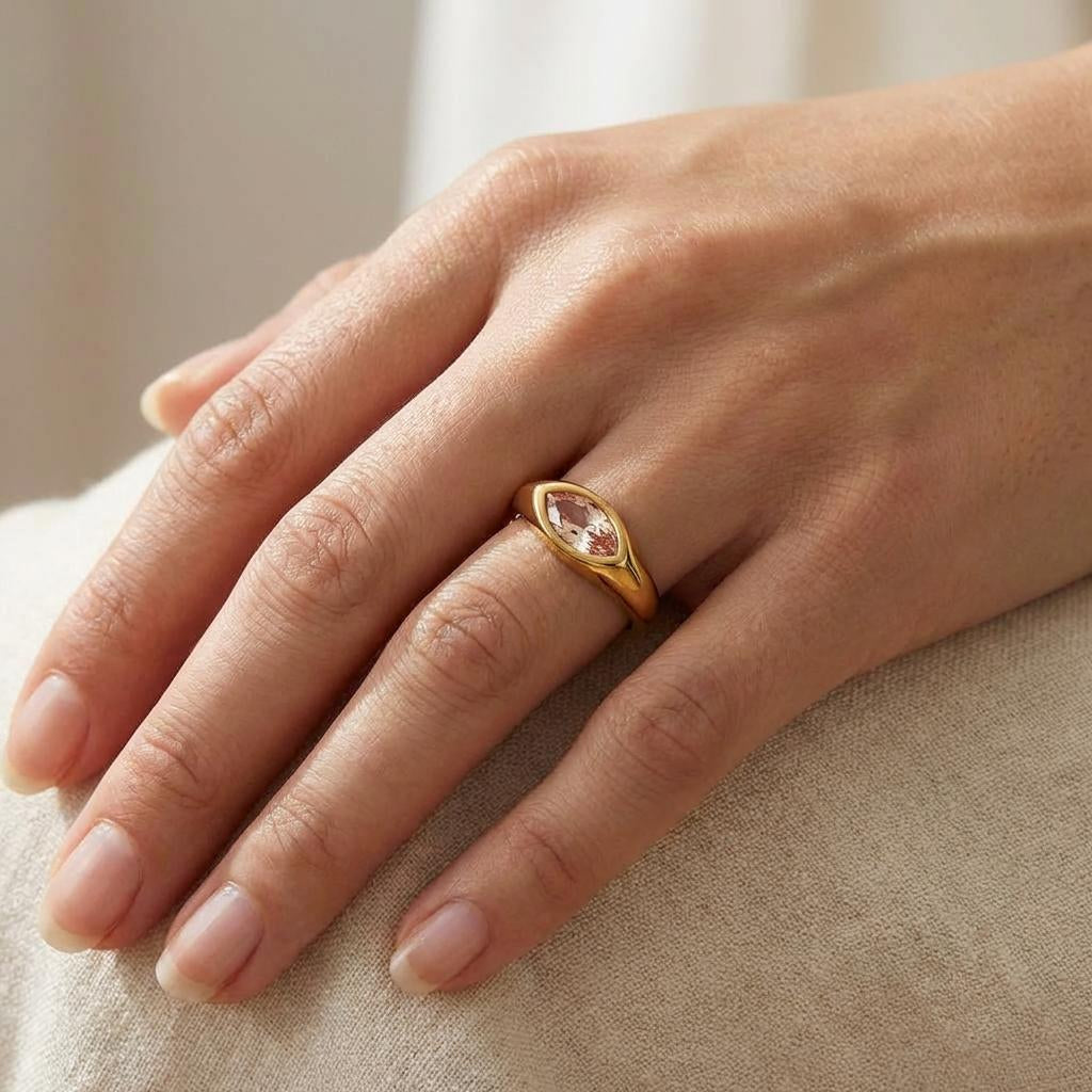 Marquise Zircon Signet Ring – 18K Gold Plated Stainless Steel