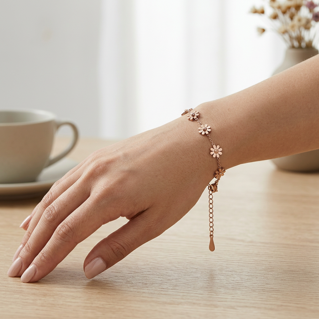 Daisy Anklet – Summer Charm & Rose Gold Titanium Steel