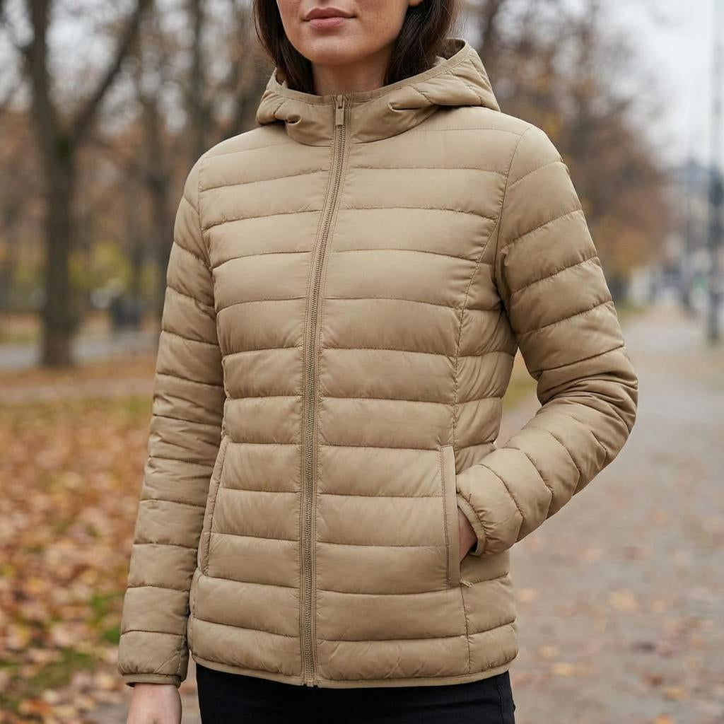 Lightweight Hooded Puffer Jacket – Warm Quilted Nylon Zip Coat