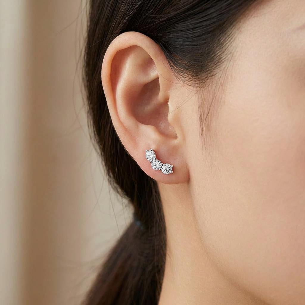 Moissanite Smile Stud Earrings – 925 Sterling Silver Sparkle