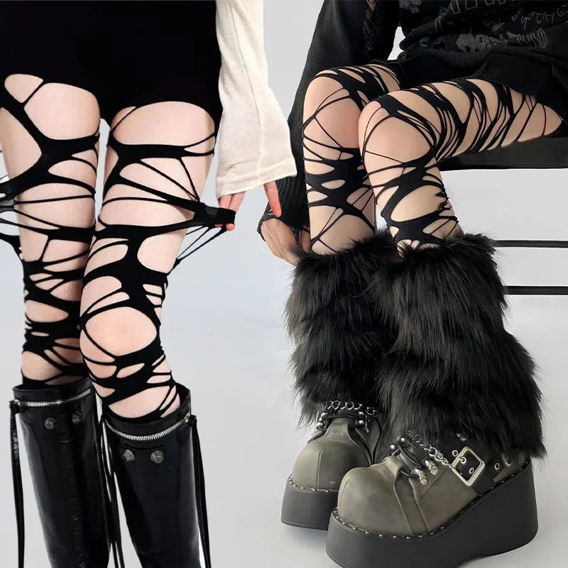 Gothic Black Mesh Tights – Spider-Web Y2K Punk Stockings