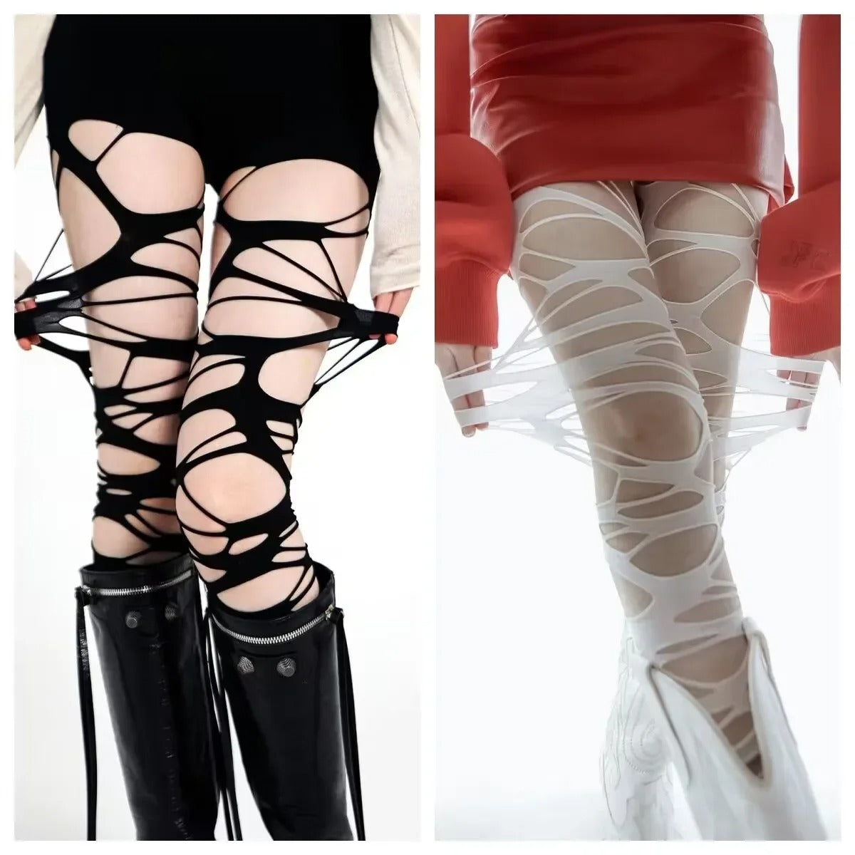 Gothic Black Mesh Tights – Spider-Web Y2K Punk Stockings