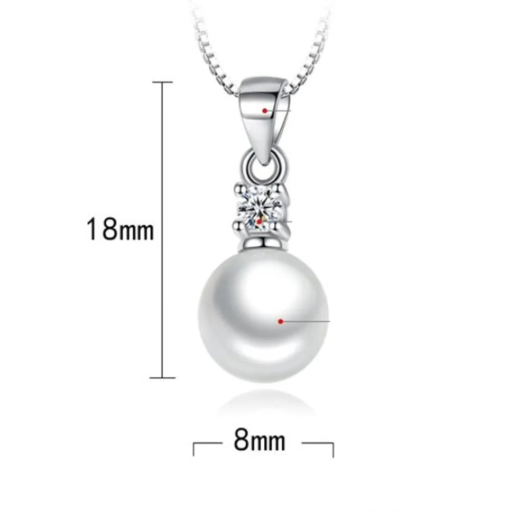 Sterling Silver Pearl Necklace – 45cm Zircon Pendant