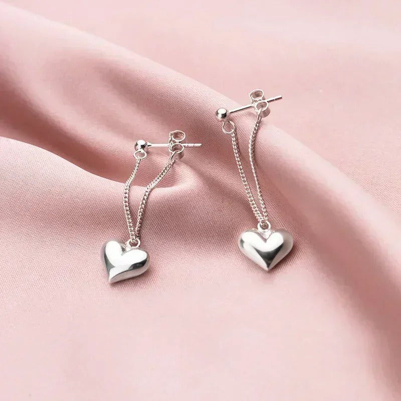 925 Sterling Silver Heart Chain Earrings for Women Gift