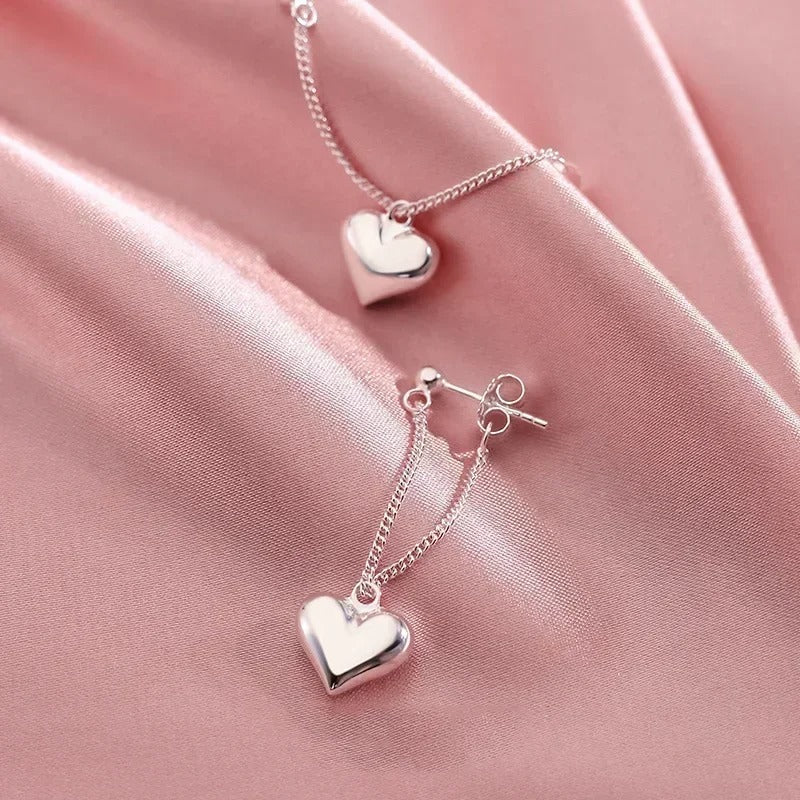 925 Sterling Silver Heart Chain Earrings for Women Gift