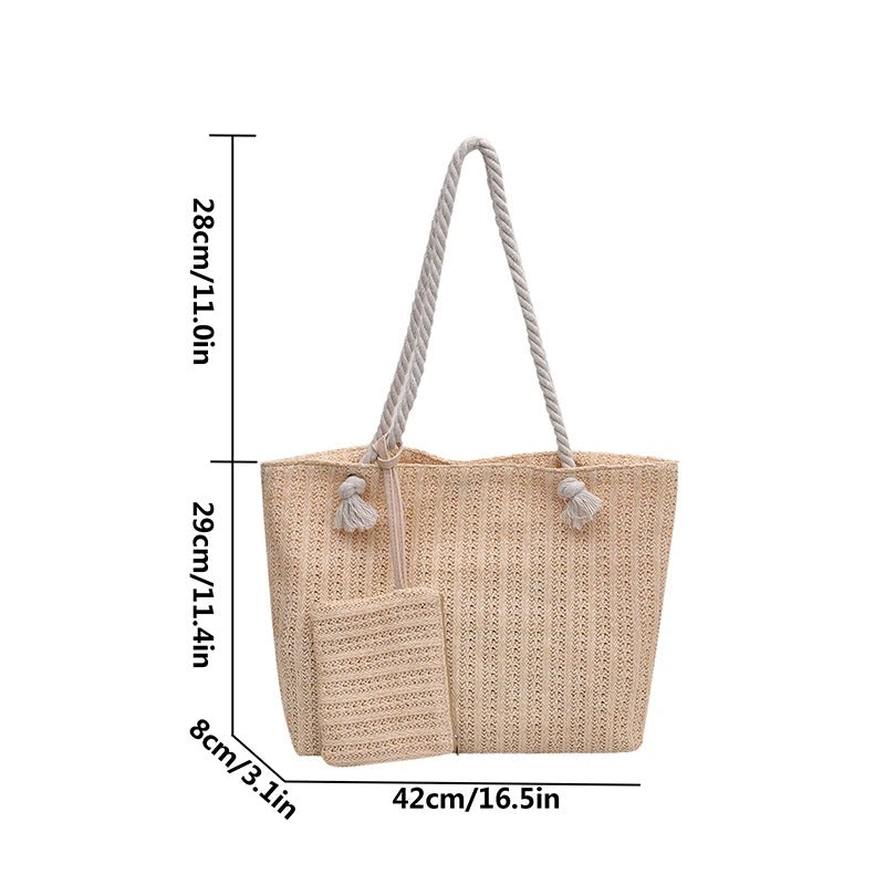 Designer Straw Tote Bag for Women – Large Summer Purse