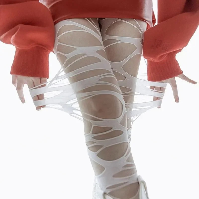 Gothic Black Mesh Tights – Spider-Web Y2K Punk Stockings