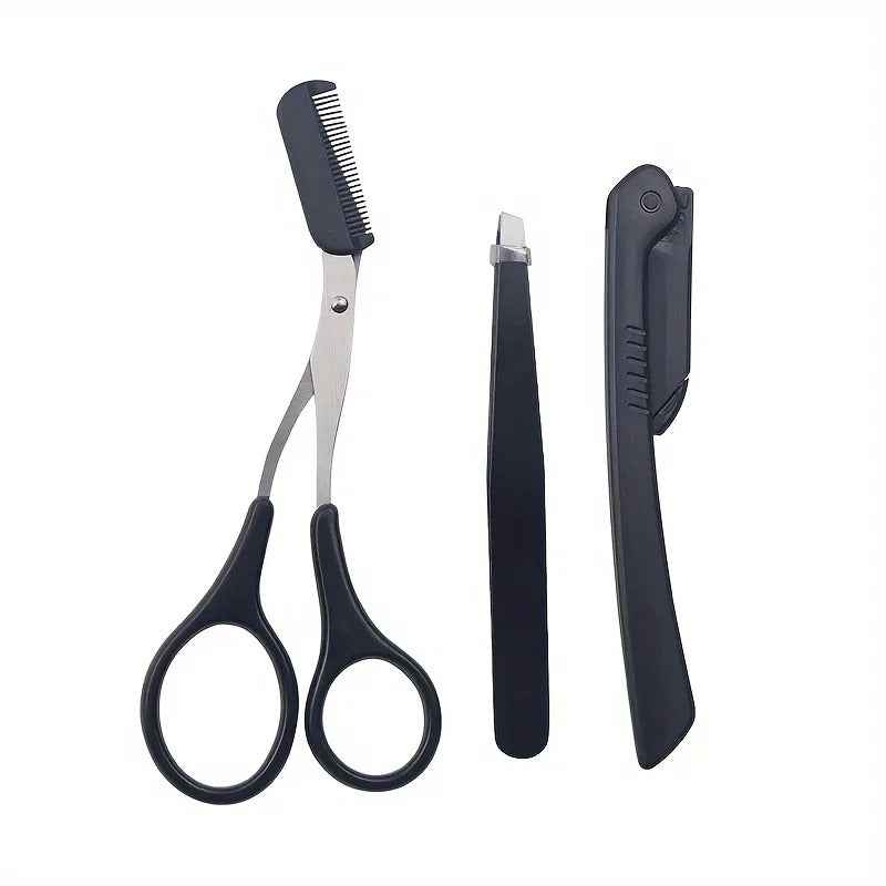3-in-1 Stainless Steel Eyebrow Trimmer & Scissors Set