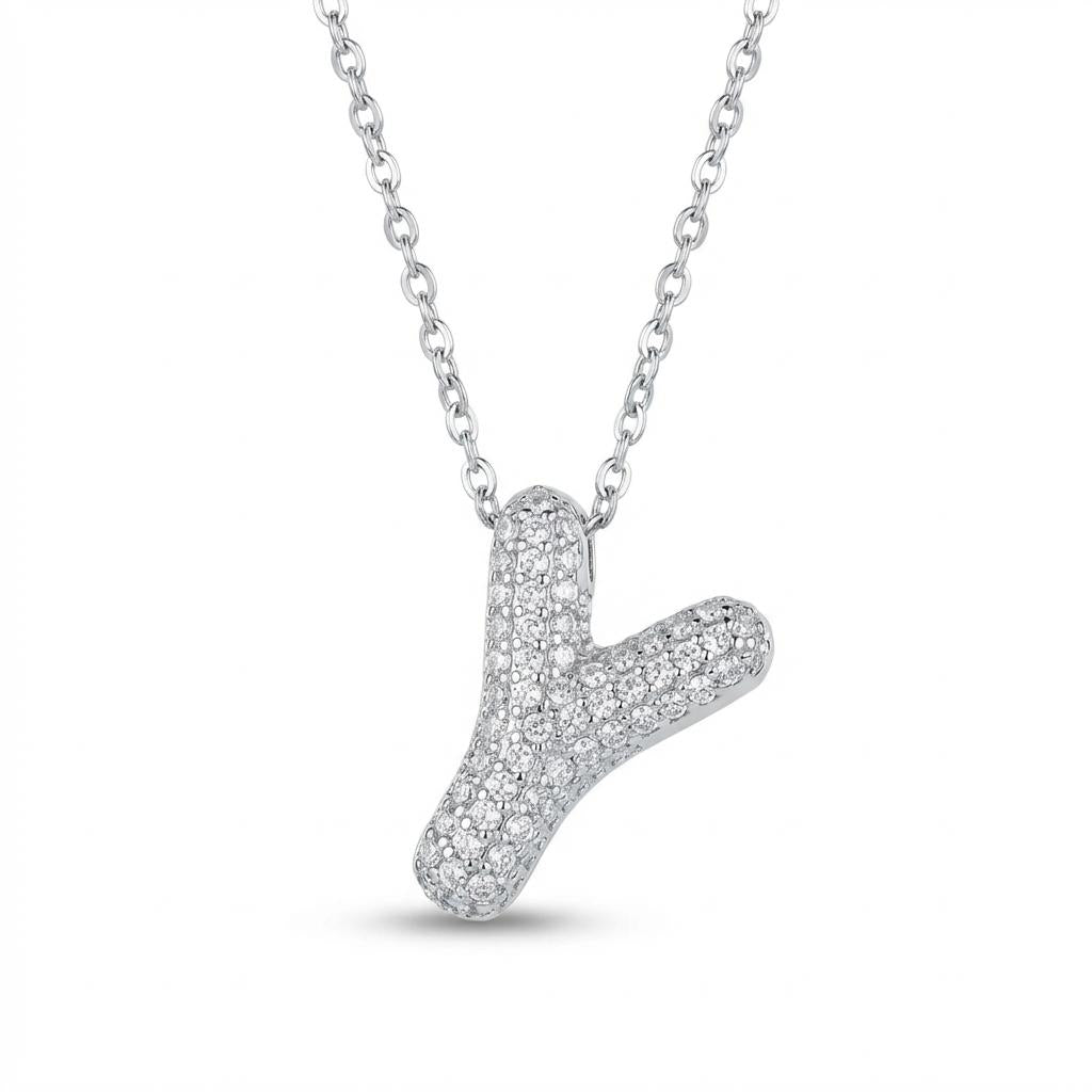 Bubble Initial Necklace – Sparkly A-Z Pavé Letter Pendant