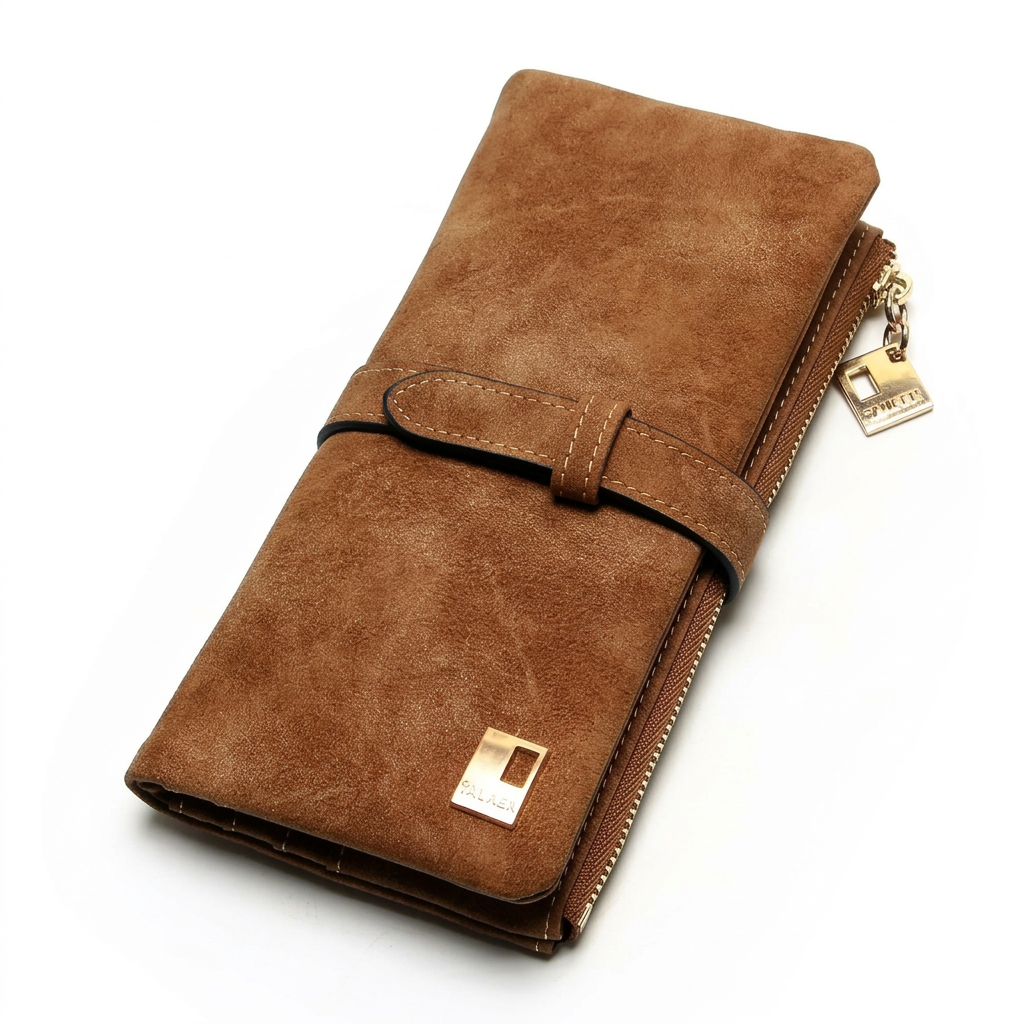 Women’s Long Wallet – Chic Nubuck Leather Drawstring Purse