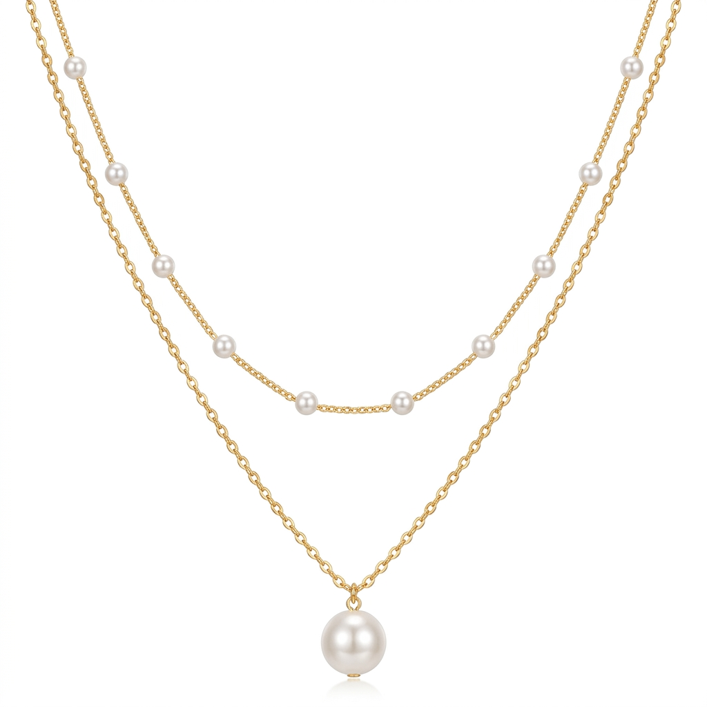 Gold Pearl Necklace – Chic Layered Elegance with Gold Plating
