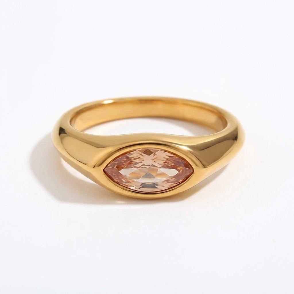Marquise Zircon Signet Ring – 18K Gold Plated Stainless Steel