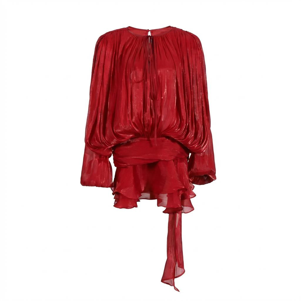 V-Neck Tie Mini Dress – Flowy Draped Sleeves & Woven Polyester