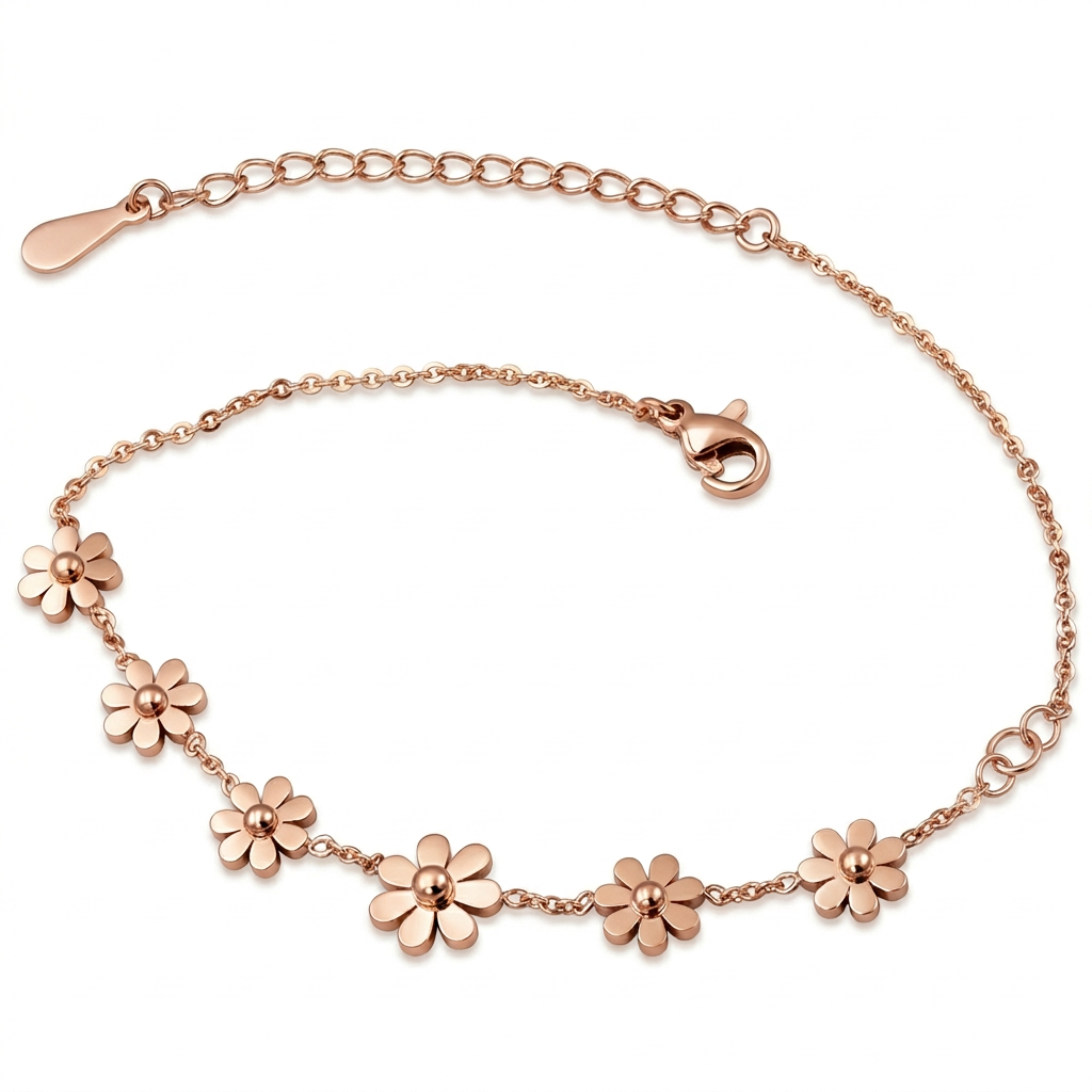 Daisy Anklet – Summer Charm & Rose Gold Titanium Steel