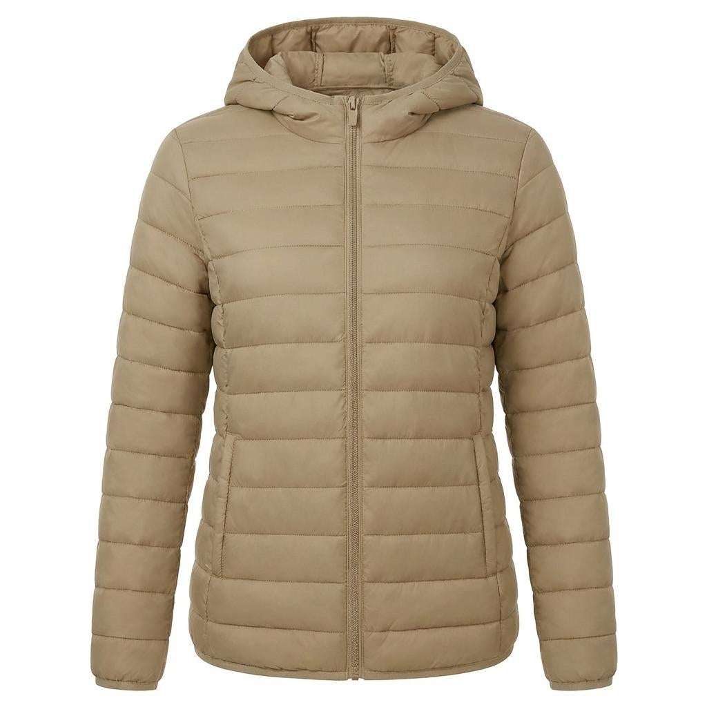 Lightweight Hooded Puffer Jacket – Warm Quilted Nylon Zip Coat