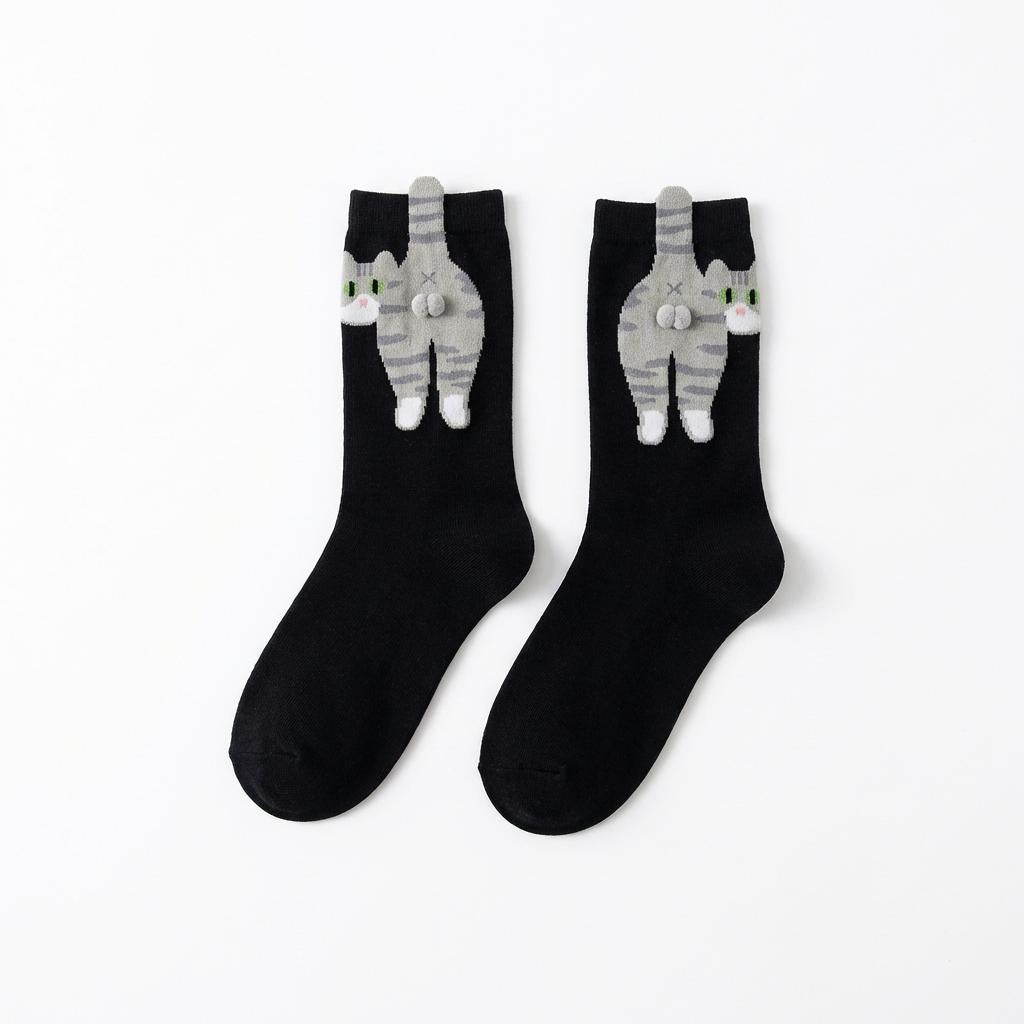 Cute Cat Socks – Soft Korean Mid-Calf Cotton Knit