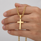 Gold Cross Pendant Necklace – Minimalist Chic Stainless Steel Rope Chain