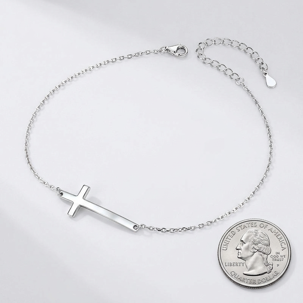925 Silver Heart Cross Bracelet – Elegant Wedding Charm for Women