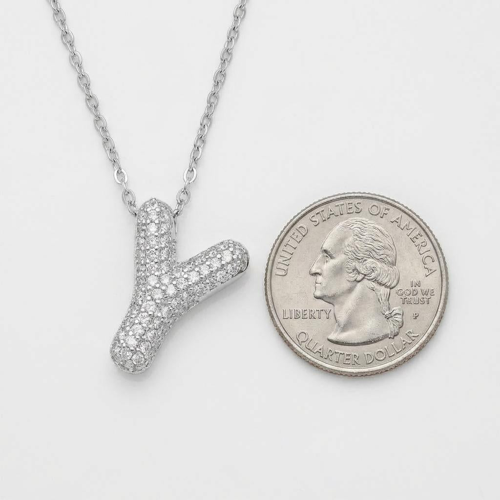 Bubble Initial Necklace – Sparkly A-Z Pavé Letter Pendant