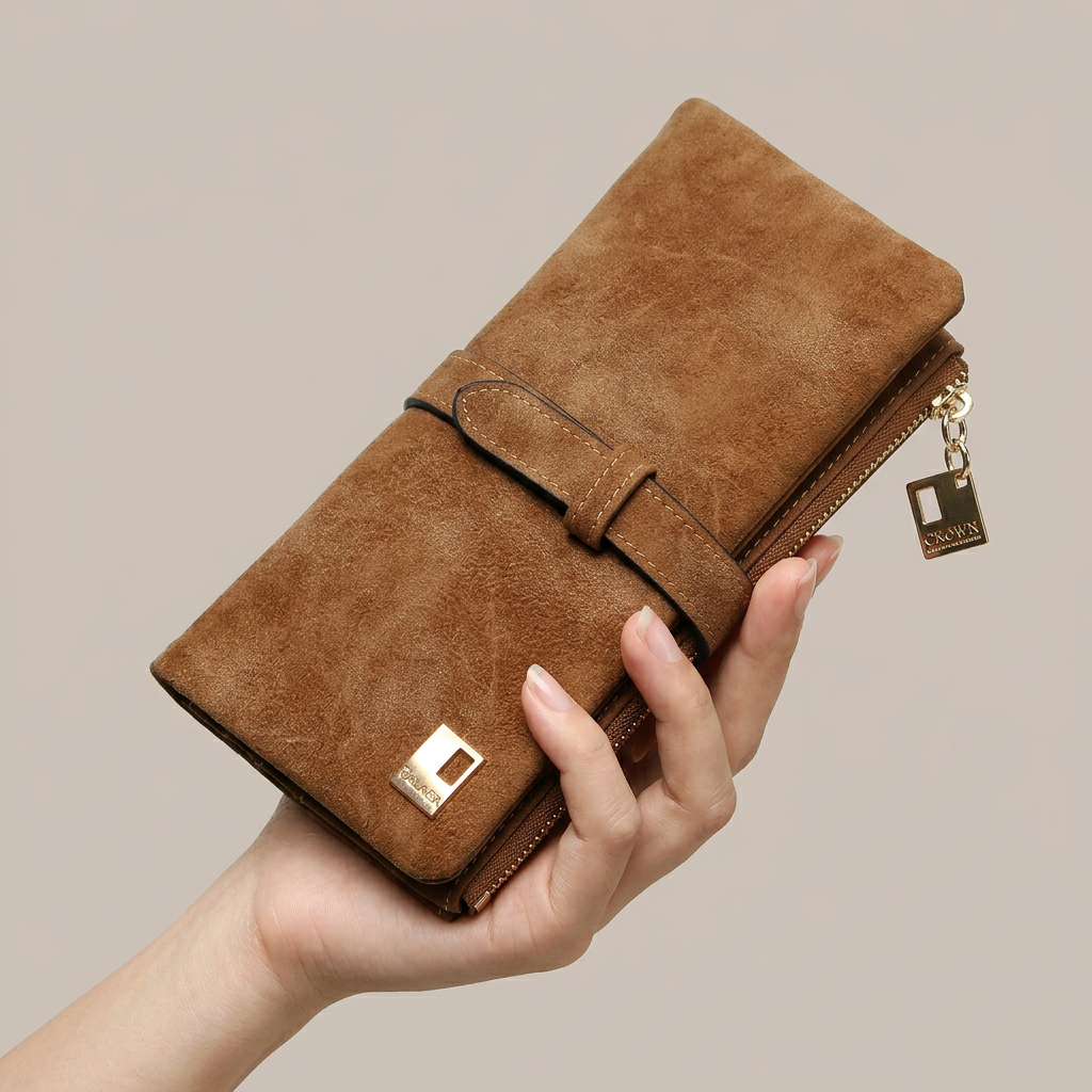 Women’s Long Wallet – Chic Nubuck Leather Drawstring Purse