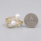 Layered Pearl Ring – Chic Adjustable Gold Statement