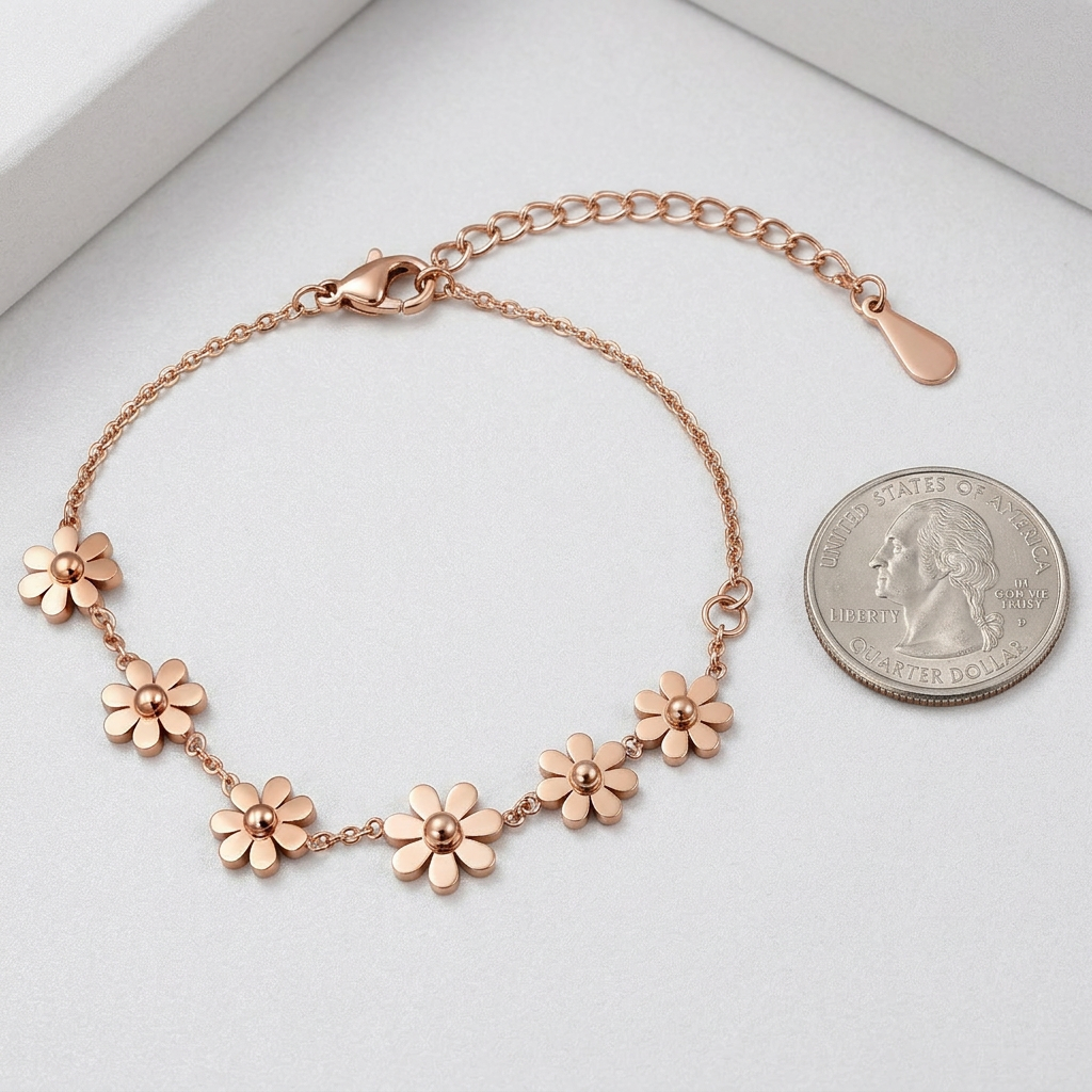 Daisy Anklet – Summer Charm & Rose Gold Titanium Steel