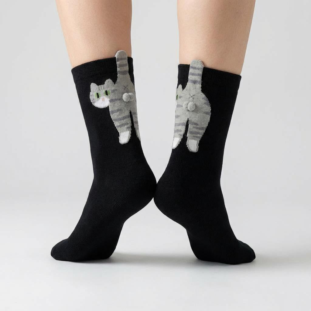 Cute Cat Socks – Soft Korean Mid-Calf Cotton Knit
