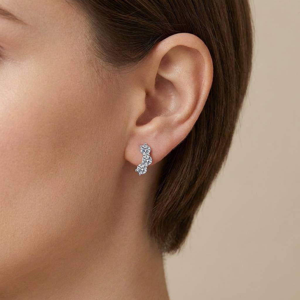 Moissanite Smile Stud Earrings – 925 Sterling Silver Sparkle