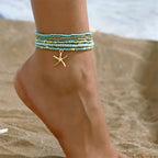 Boho Anklet Set – Beachy Charm & Multilayer Rice Bead Design