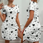 Summer Love Pajama Dress – Soft Comfort Bow & Printed Knee-Length