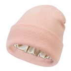 Silk Satin Lined Winter Beanie Warm Chunky Satin Head Cap