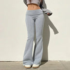 Y2K Slim Flare Pants – Casual Low-Waist Polyester Bootcut
