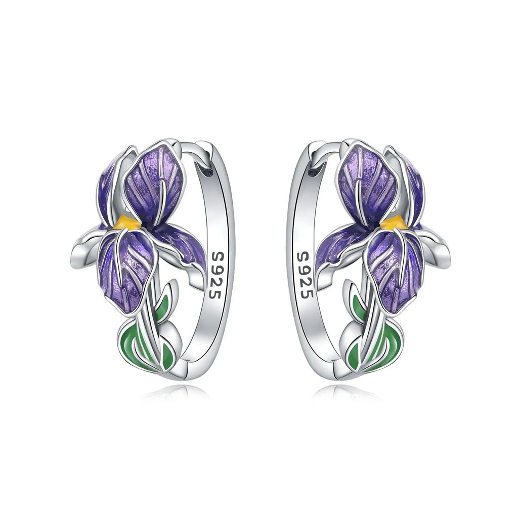 925 Sterling Silver Iris Earrings – Elegant Floral Design with Enamel