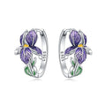 925 Sterling Silver Iris Earrings – Elegant Floral Design with Enamel