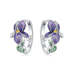 925 Sterling Silver Iris Earrings – Elegant Floral Design with Enamel