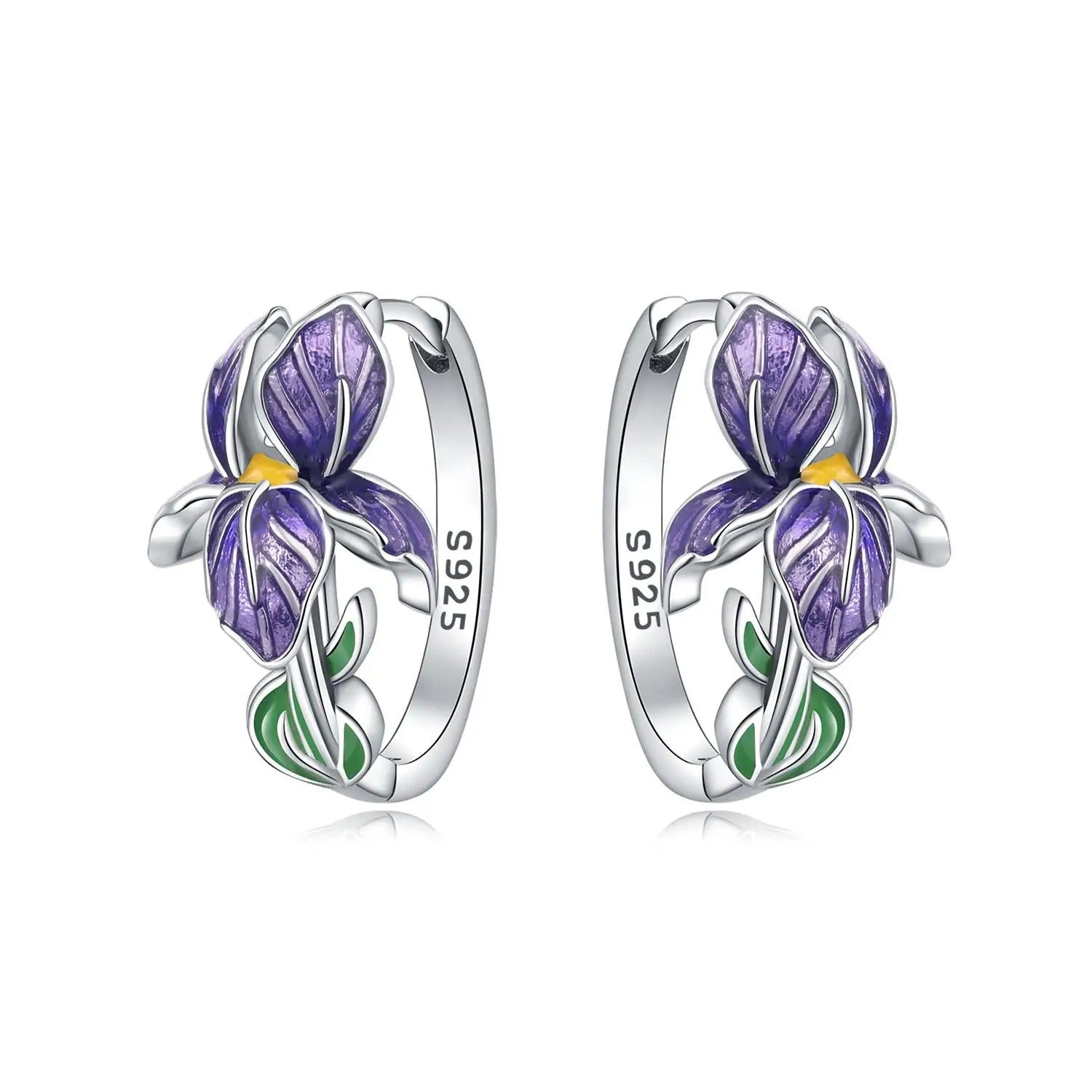 925 Sterling Silver Iris Earrings – Elegant Floral Design with Enamel