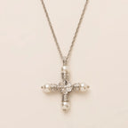 Personalized Pearl Cross Necklace – Elegant Charm & Gold-Plated Finish