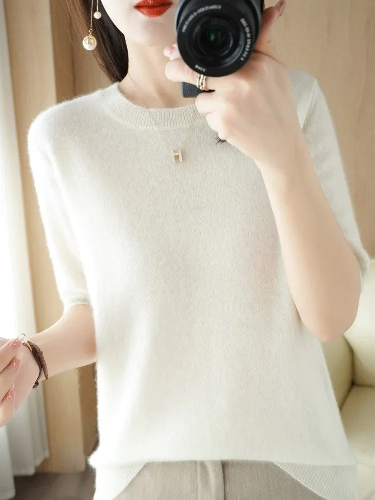Korean Knit Pullover – Lightweight Comfort & Short Sleeve Casual Top