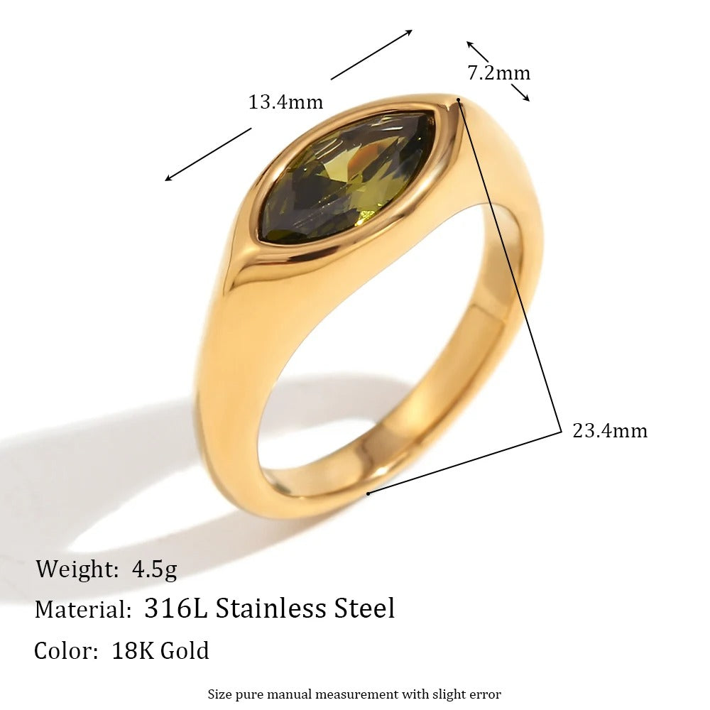 Marquise Zircon Signet Ring – 18K Gold Plated Stainless Steel