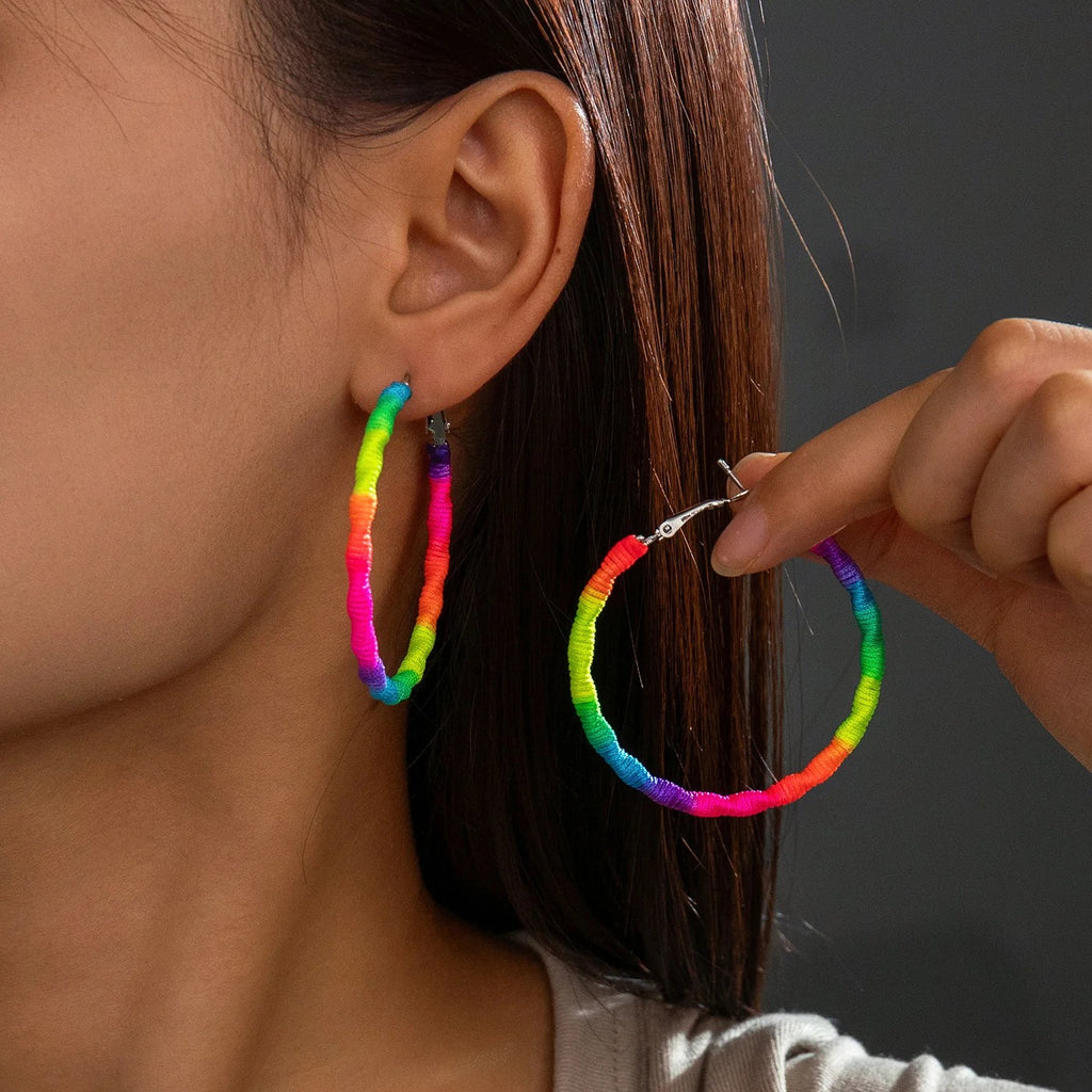 Colorful Hoop Earrings – Statement Style with Woven Rope Design
