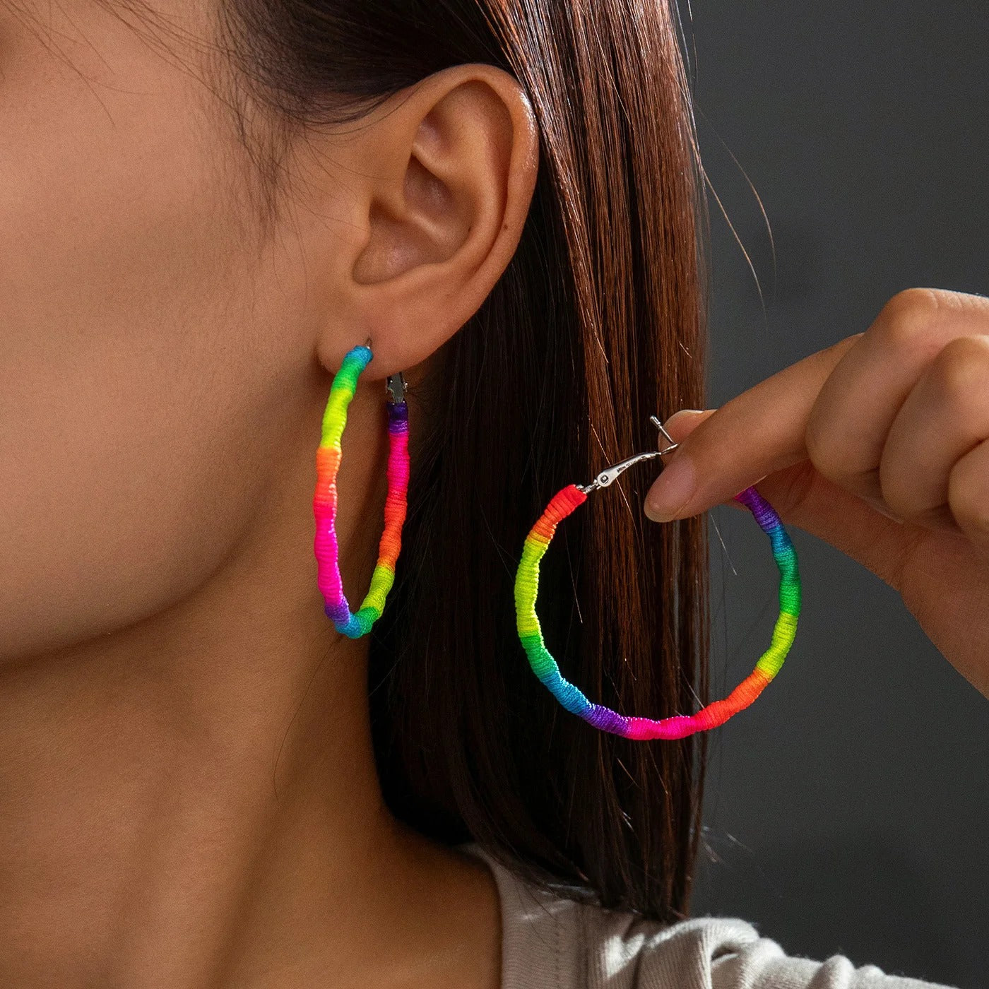 Colorful Hoop Earrings – Statement Style with Woven Rope Design