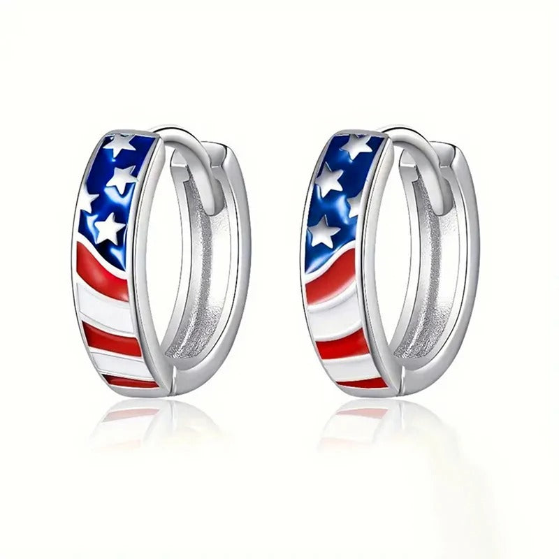 American Flag Hoop Earrings – Patriotic Style Enamel Huggies