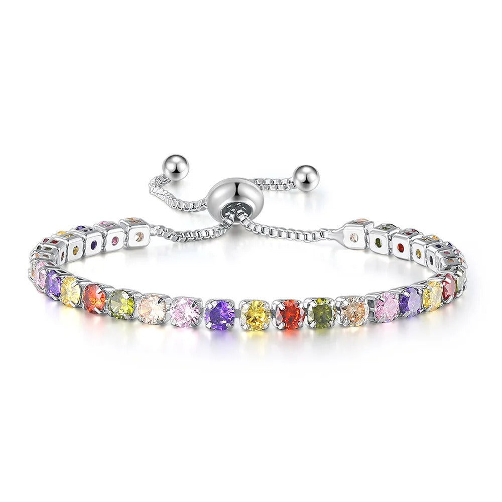 Adjustable Birthstone Tennis Bracelet – Colorful Crystal Bangle
