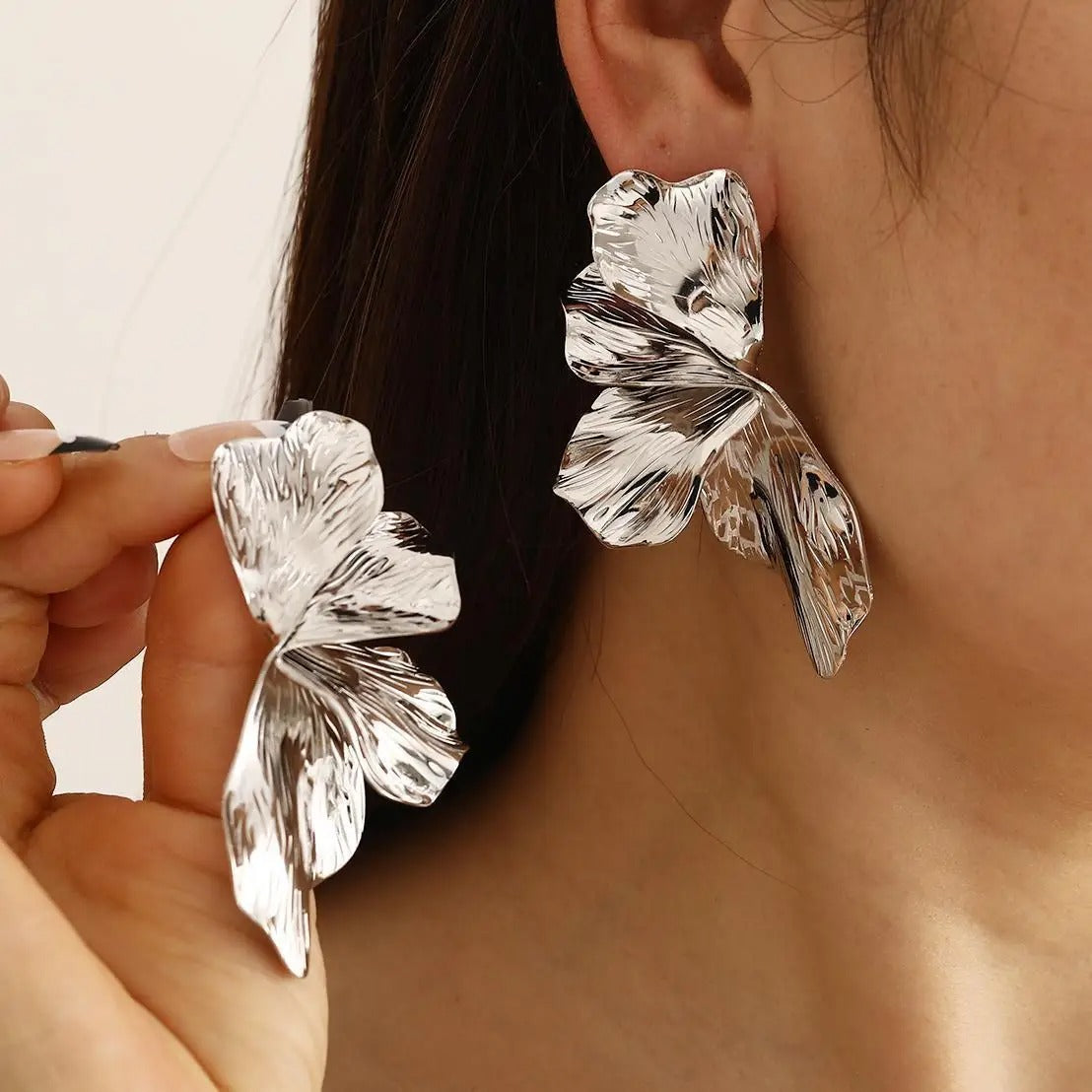 Flower Dangle Earrings – Vintage Double-Layer Stainless Steel