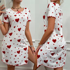 Summer Love Pajama Dress – Soft Comfort Bow & Printed Knee-Length